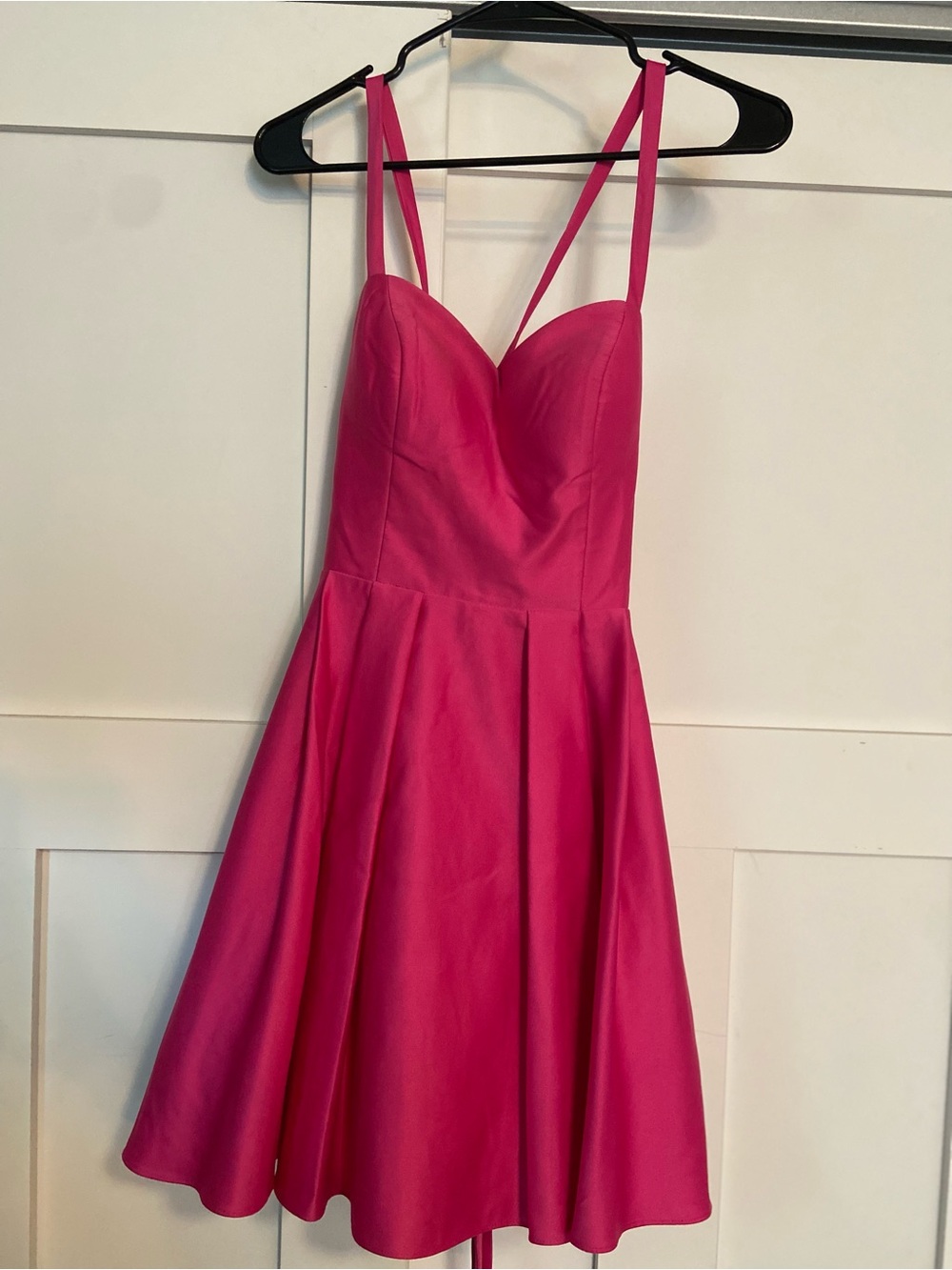 Hot Pink Skater Dress with Sweetheart Neckline and Crisscross Straps